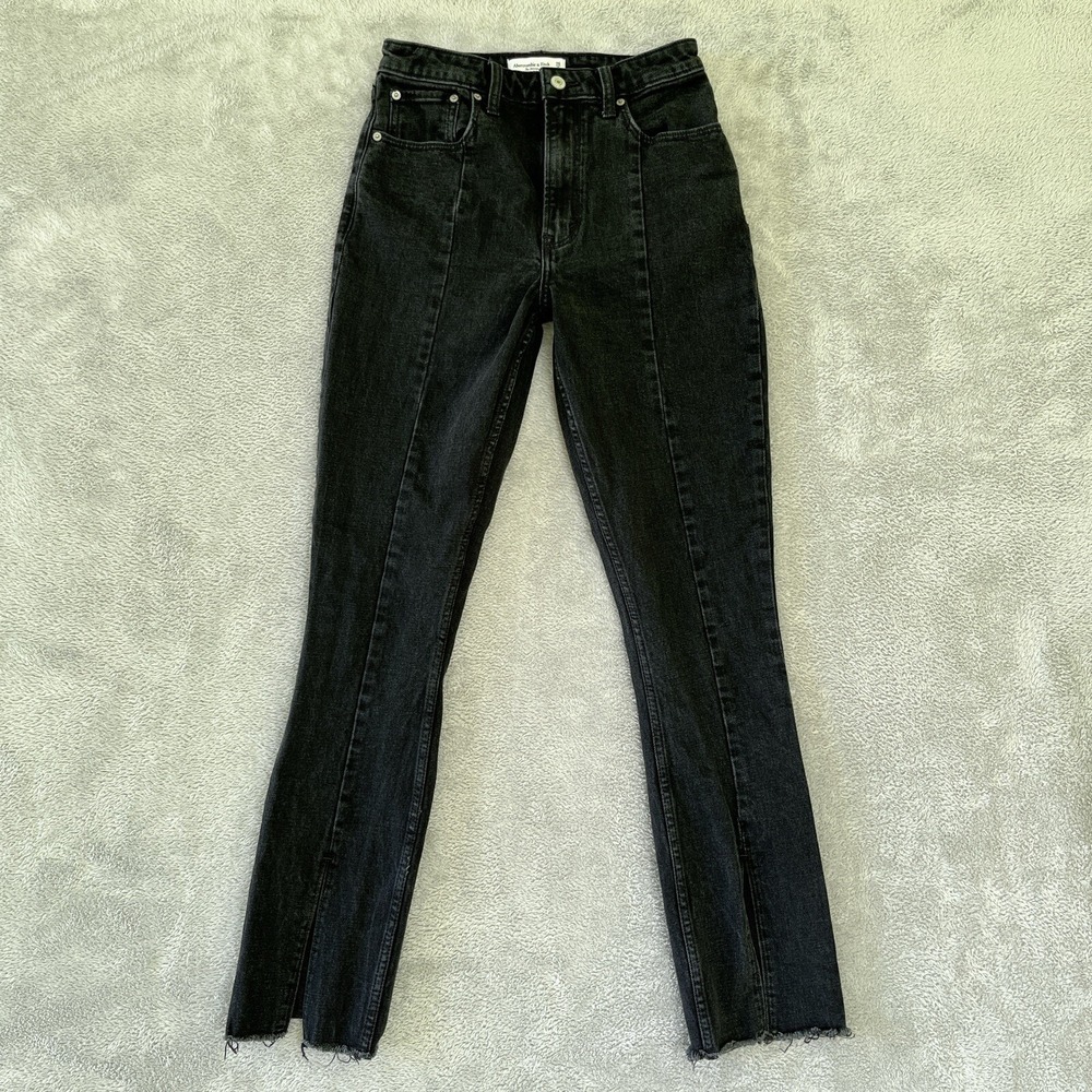 Abercrombie & Fitch Jeans Womens 26 2 Black The Skinny High Rise Split Hem Denim